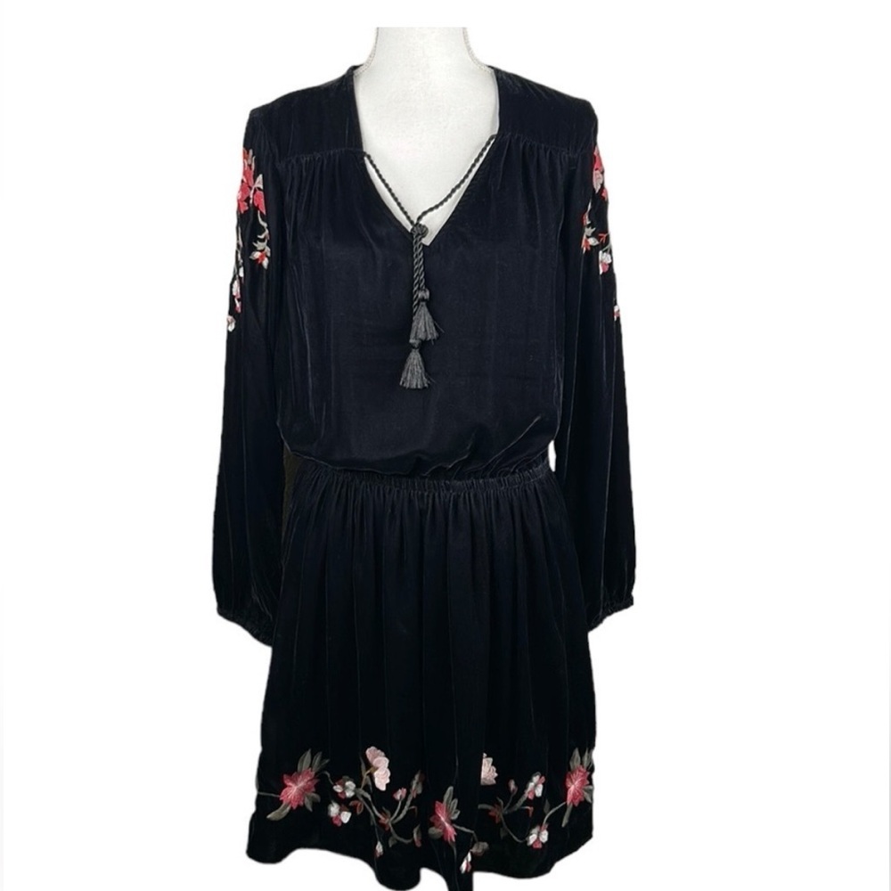 a.n.a. Black Velvet Embroidered Goth Boho Long Sleeve Dress Size Large